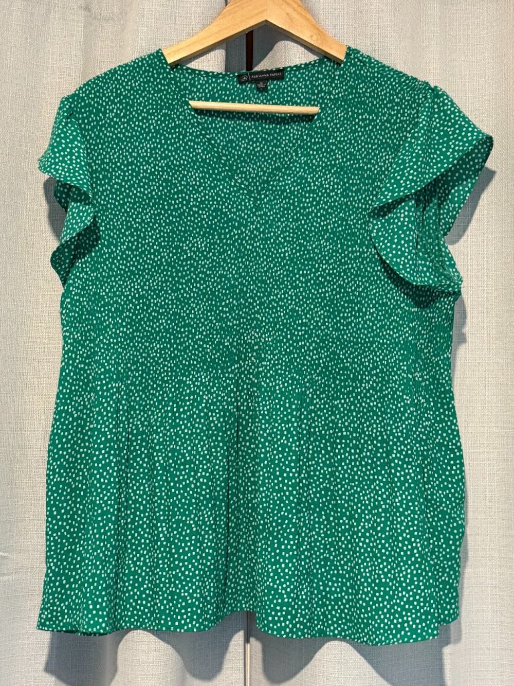 Adrianna Papell Green White Speckled Ruffle Sleeve Blouse Size M - Picture 2 of 7